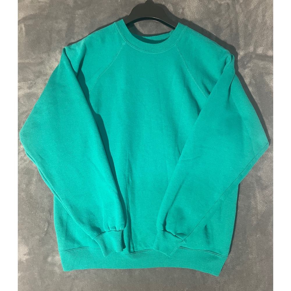Vintage Hanes Sweatshirt XL Teal Green Raglan Crewneck Made in USA Pullover